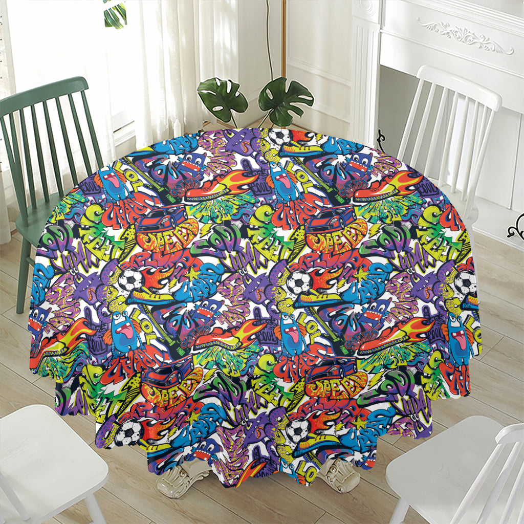 Funky Graffiti Pattern Print Waterproof Round Tablecloth