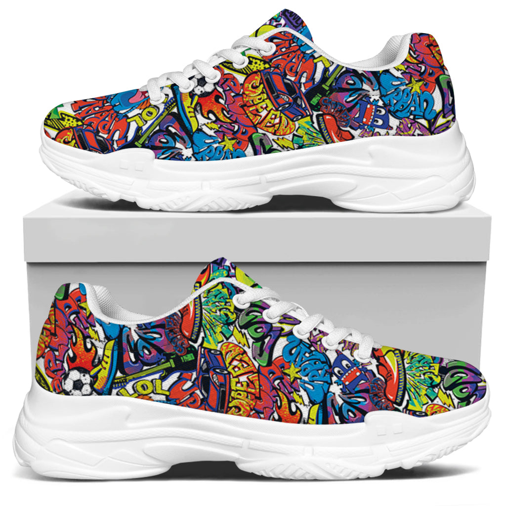Funky Graffiti Pattern Print White Chunky Shoes