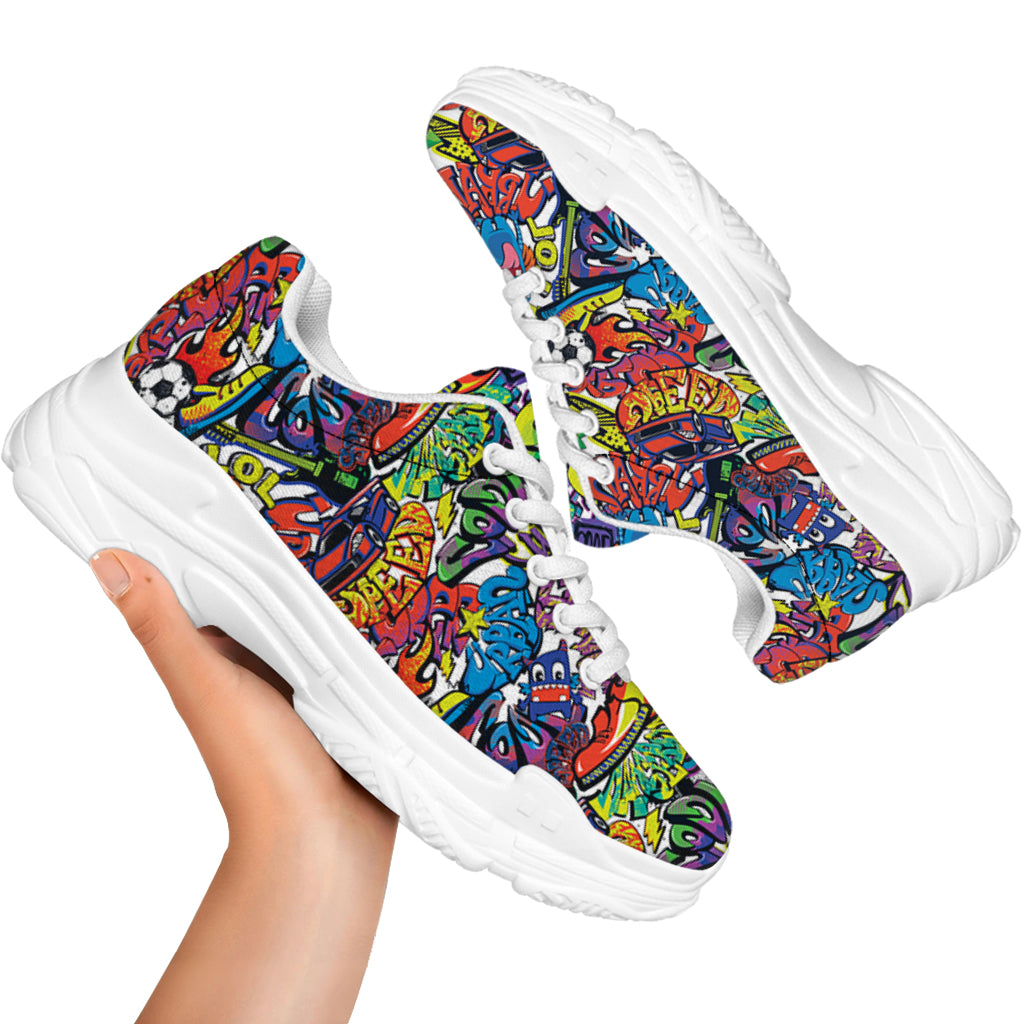 Funky Graffiti Pattern Print White Chunky Shoes
