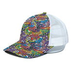 Funky Graffiti Pattern Print White Mesh Trucker Cap