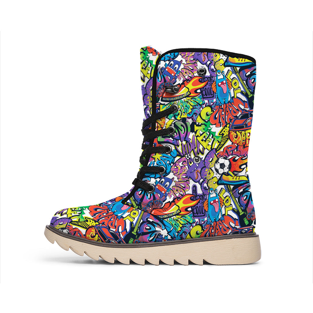 Funky Graffiti Pattern Print Winter Boots