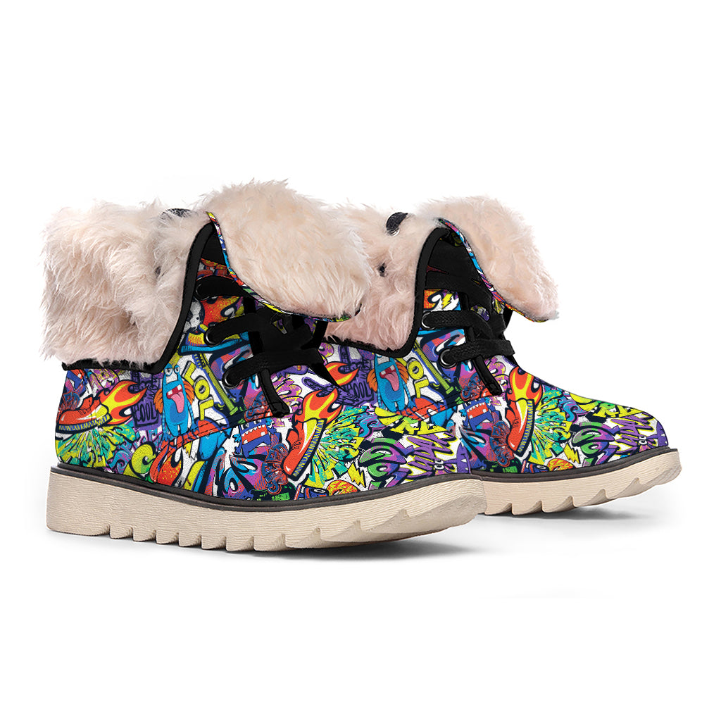 Funky Graffiti Pattern Print Winter Boots