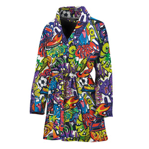 Funky Graffiti Pattern Print Women's Bathrobe