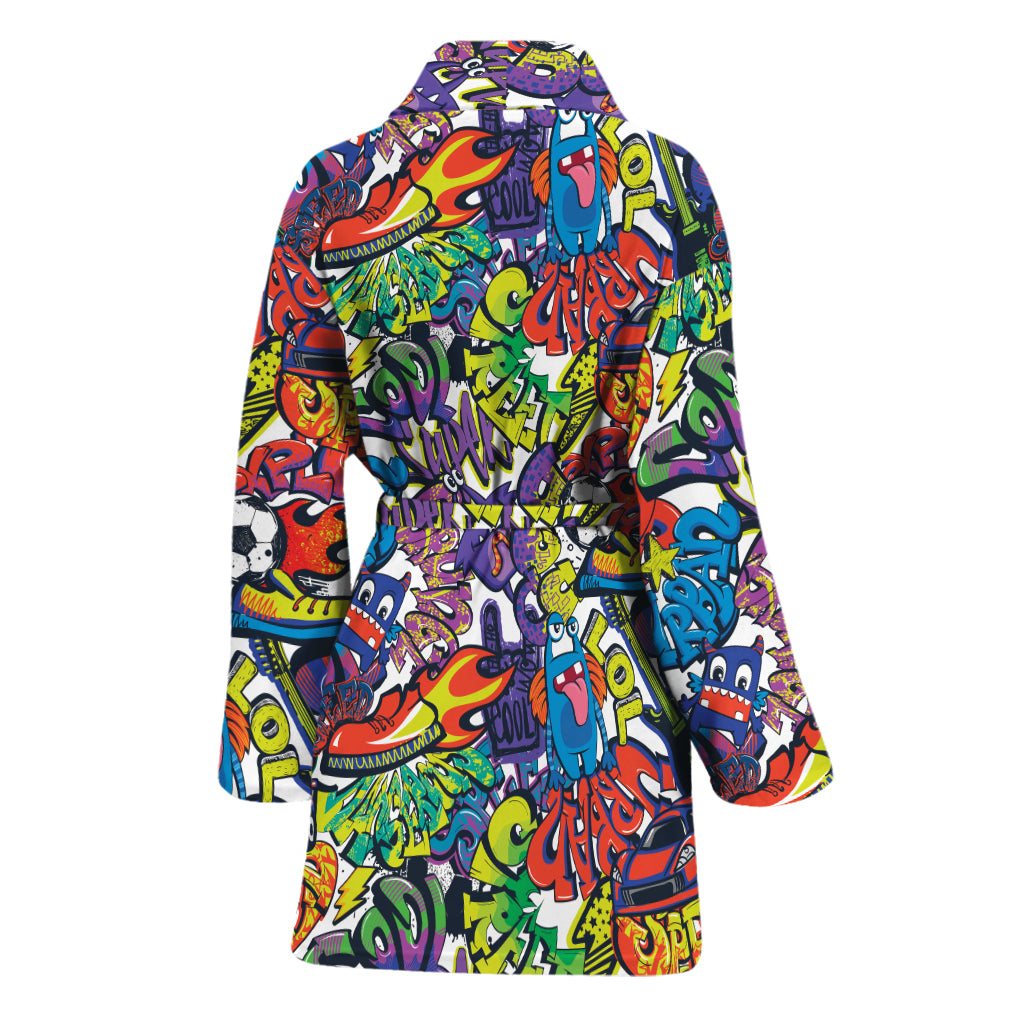 Funky Graffiti Pattern Print Women's Bathrobe