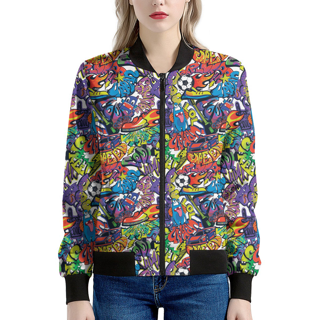 Funky Graffiti Pattern Print Women's Bomber Jacket