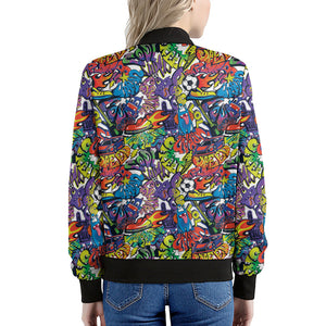 Funky Graffiti Pattern Print Women's Bomber Jacket