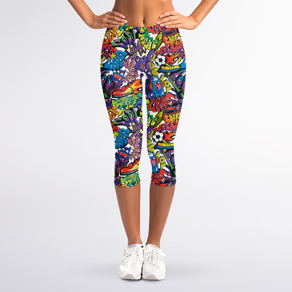 Funky Graffiti Pattern Print Women's Capri Leggings