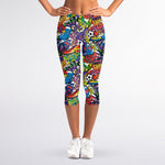 Funky Graffiti Pattern Print Women's Capri Leggings