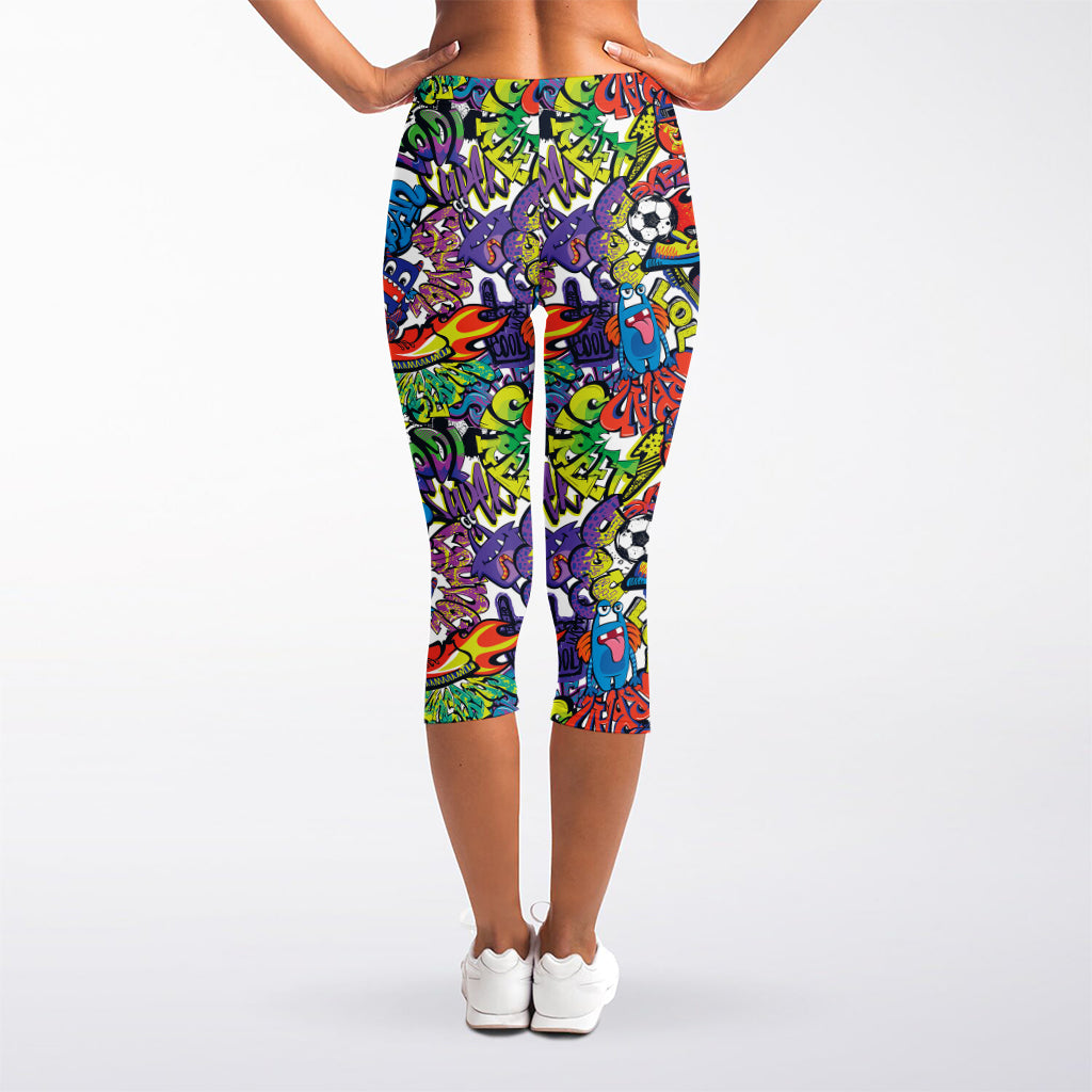 Funky Graffiti Pattern Print Women's Capri Leggings