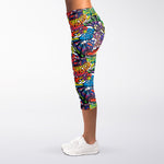 Funky Graffiti Pattern Print Women's Capri Leggings