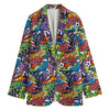 Funky Graffiti Pattern Print Women's Cotton Blazer