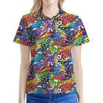 Funky Graffiti Pattern Print Women's Polo Shirt