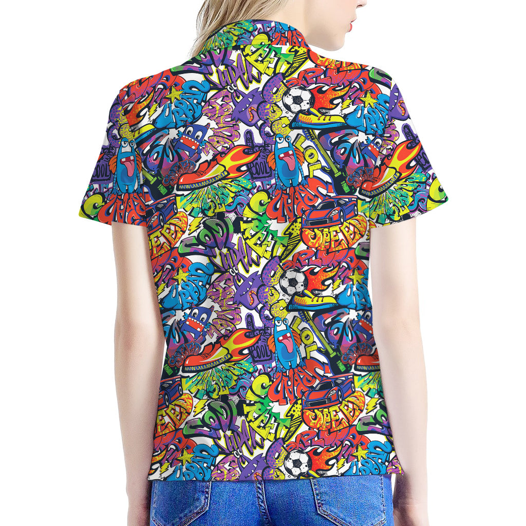 Funky Graffiti Pattern Print Women's Polo Shirt