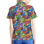 Funky Graffiti Pattern Print Women's Polo Shirt