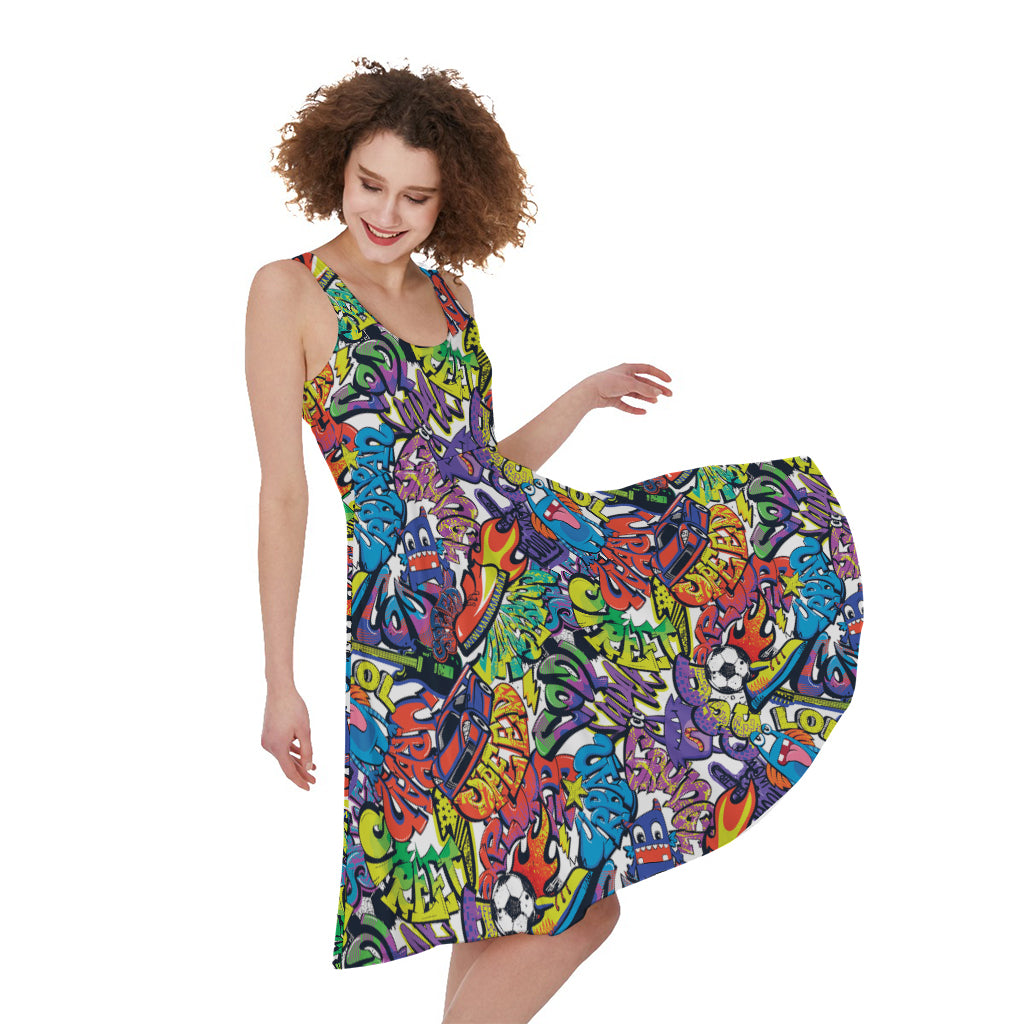 Funky Graffiti Pattern Print Women's Sleeveless Dress