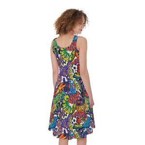 Funky Graffiti Pattern Print Women's Sleeveless Dress