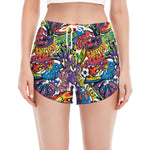 Funky Graffiti Pattern Print Women's Split Running Shorts