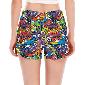 Funky Graffiti Pattern Print Women's Split Running Shorts