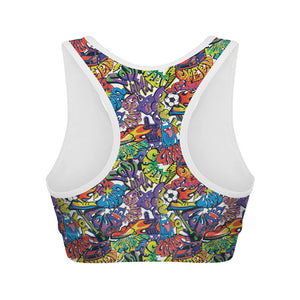 Funky Graffiti Pattern Print Women's Sports Bra