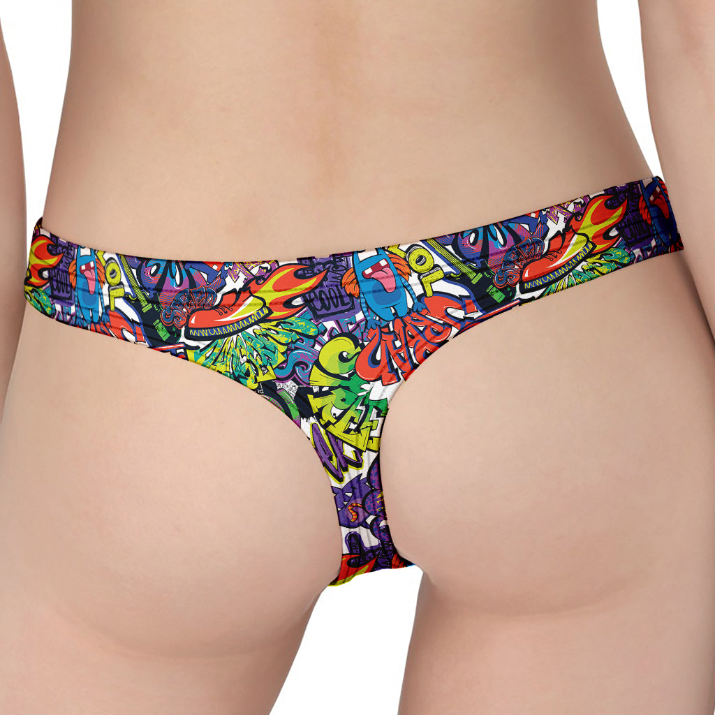 Funky Graffiti Pattern Print Women's Thong