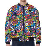 Funky Graffiti Pattern Print Zip Sleeve Bomber Jacket