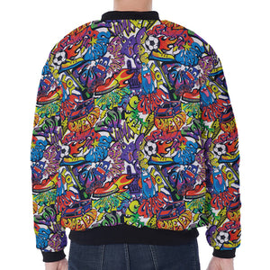 Funky Graffiti Pattern Print Zip Sleeve Bomber Jacket