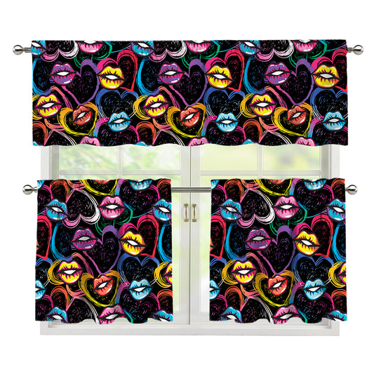 Funky Kiss Lips Pattern Print 3 Piece Kitchen Curtains