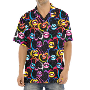 Funky Kiss Lips Pattern Print Aloha Shirt