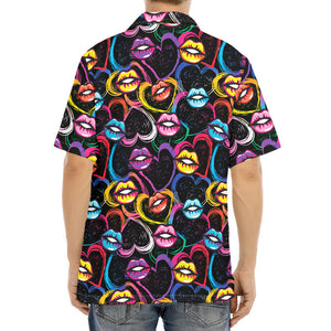 Funky Kiss Lips Pattern Print Aloha Shirt