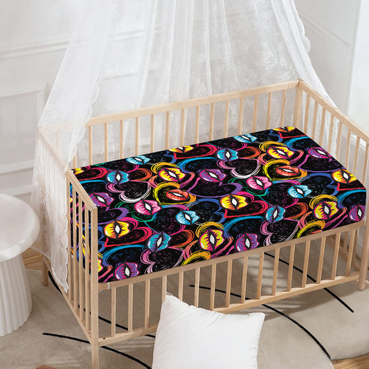 Funky Kiss Lips Pattern Print Baby Crib Sheet
