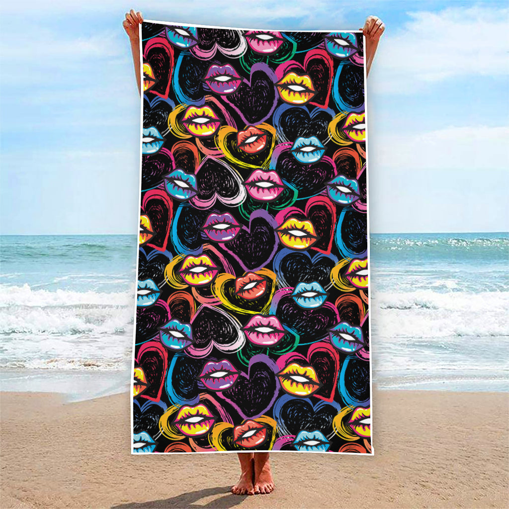 Funky Kiss Lips Pattern Print Beach Towel