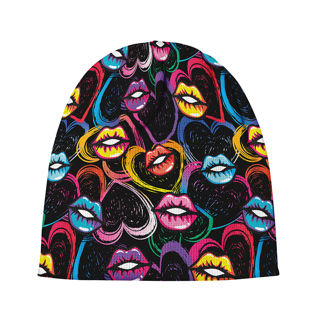 Funky Kiss Lips Pattern Print Beanie