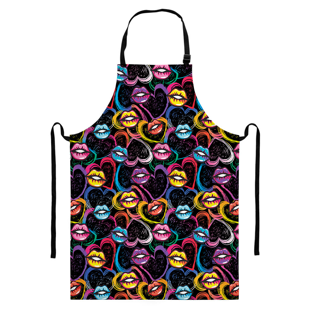 Funky Kiss Lips Pattern Print Bib Apron With Pocket