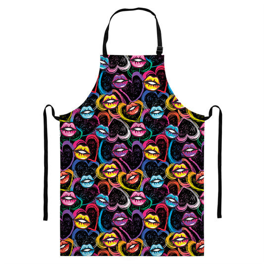 Funky Kiss Lips Pattern Print Bib Apron With Pocket