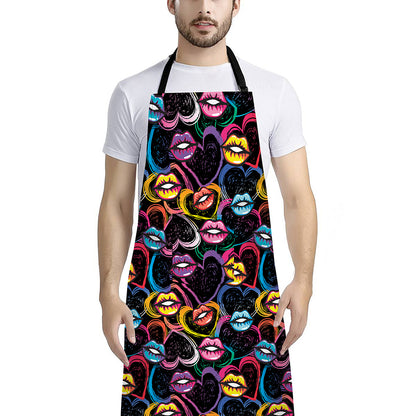 Funky Kiss Lips Pattern Print Bib Apron With Pocket