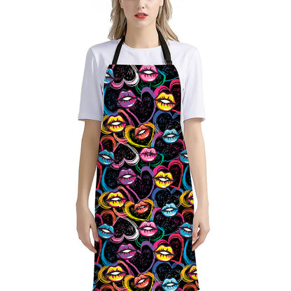Funky Kiss Lips Pattern Print Bib Apron With Pocket