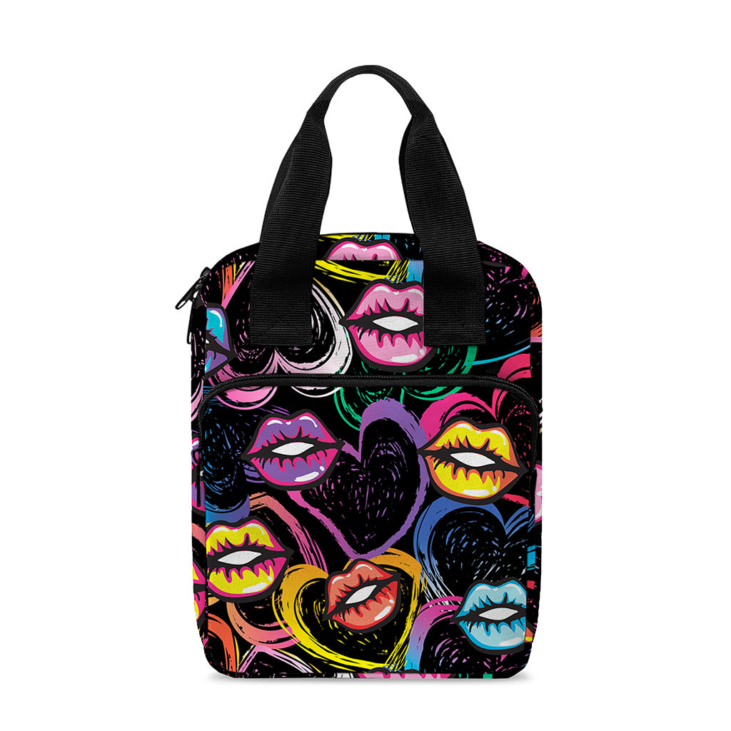 Funky Kiss Lips Pattern Print Bible Tote Bag