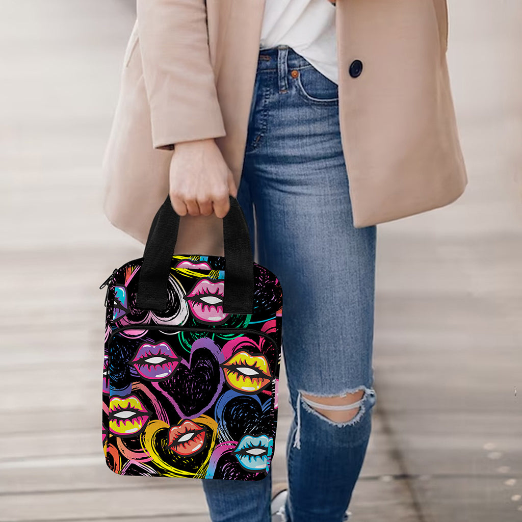 Funky Kiss Lips Pattern Print Bible Tote Bag