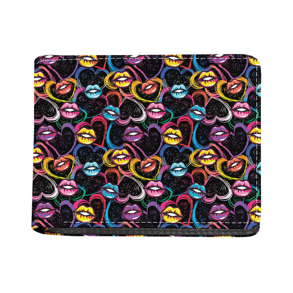 Funky Kiss Lips Pattern Print Bifold Wallet