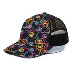 Funky Kiss Lips Pattern Print Black Mesh Trucker Cap