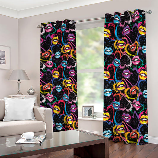 Funky Kiss Lips Pattern Print Blackout Grommet Curtains