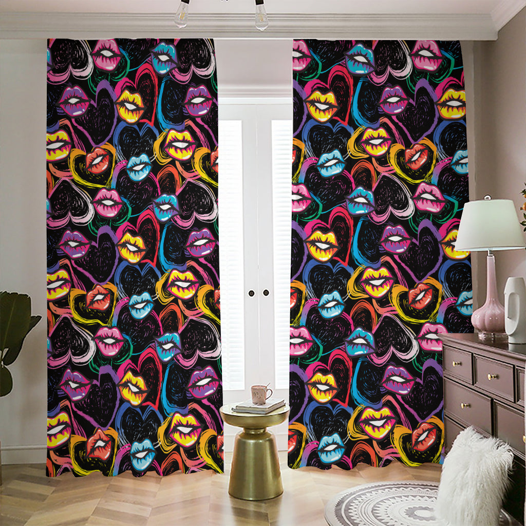 Funky Kiss Lips Pattern Print Blackout Pencil Pleat Curtains