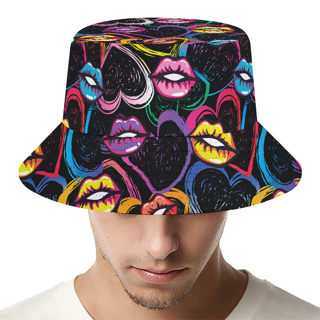 Funky Kiss Lips Pattern Print Bucket Hat