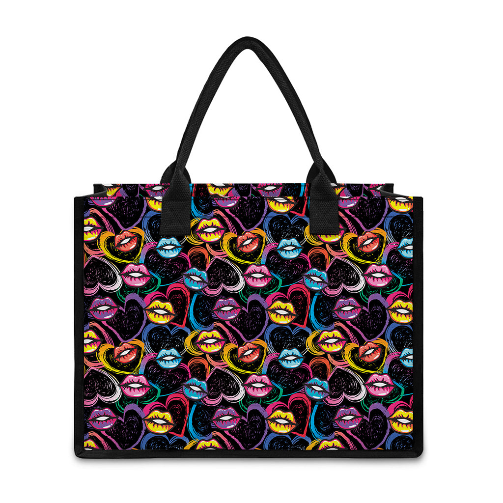 Funky Kiss Lips Pattern Print Canvas Tote Bag