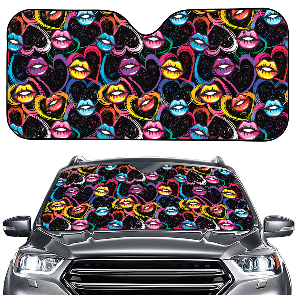 Funky Kiss Lips Pattern Print Car Windshield Sun Shade