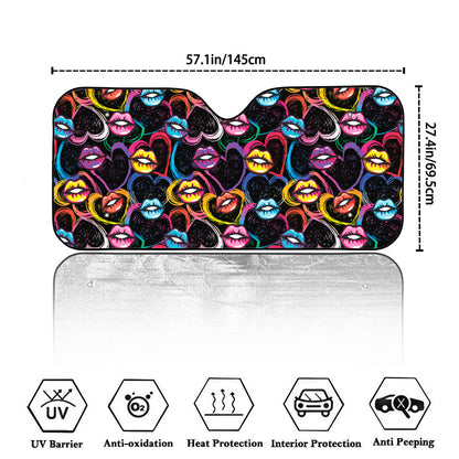 Funky Kiss Lips Pattern Print Car Windshield Sun Shade