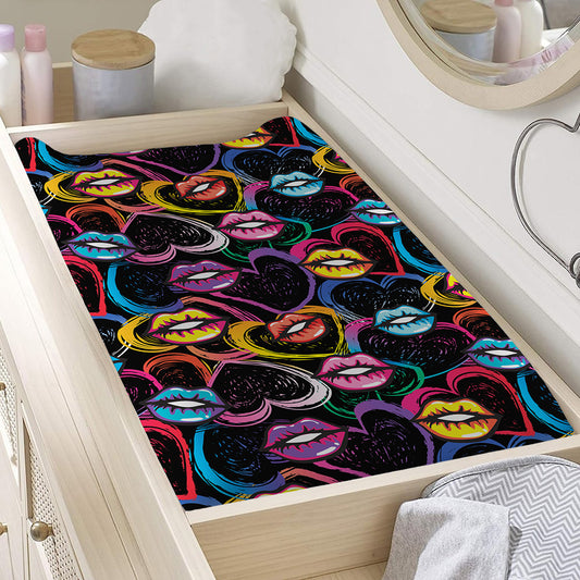 Funky Kiss Lips Pattern Print Changing Pad Cover