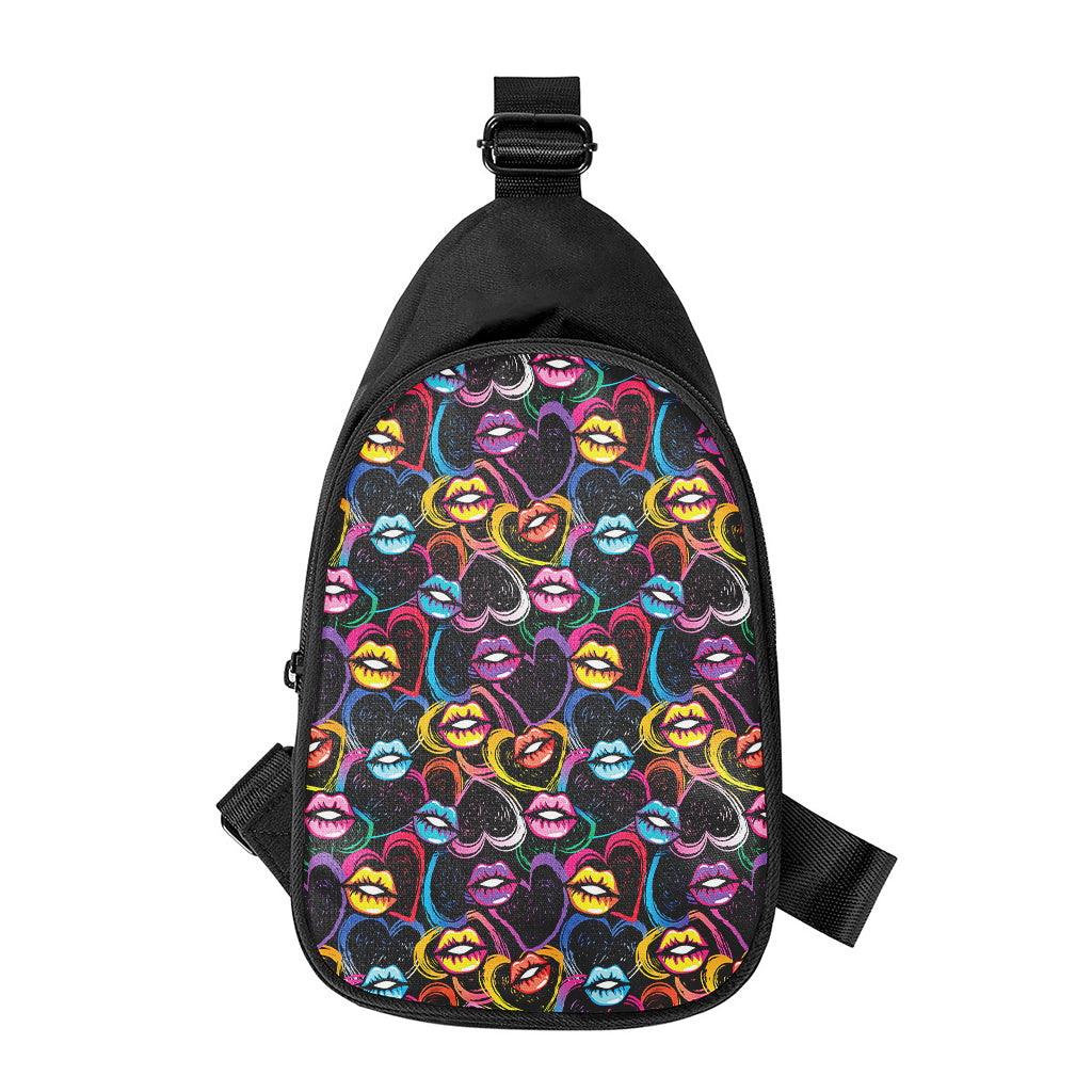 Funky Kiss Lips Pattern Print Chest Bag