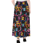 Funky Kiss Lips Pattern Print Chiffon Maxi Skirt