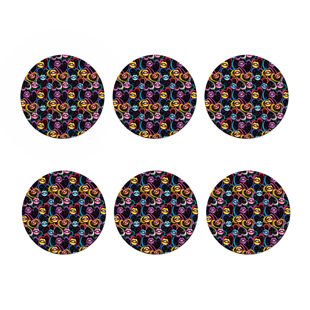 Funky Kiss Lips Pattern Print Coaster Set